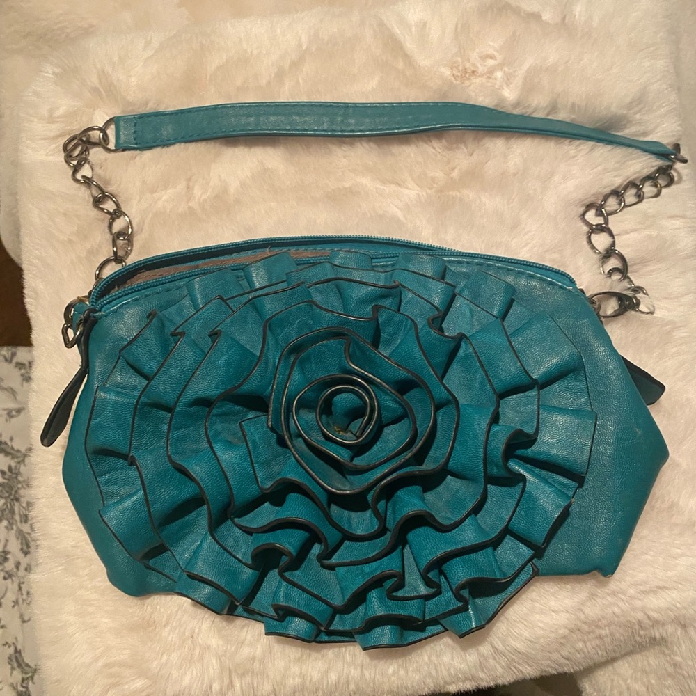 Vegan leather Teal flower purse